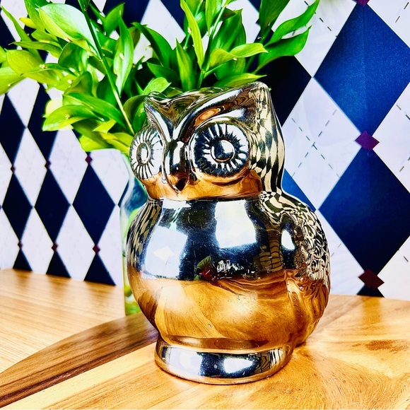 Gold-Tone Ceramic Owl Coin Bank and Decorative Figurine| 8” - Picture 9 of 10